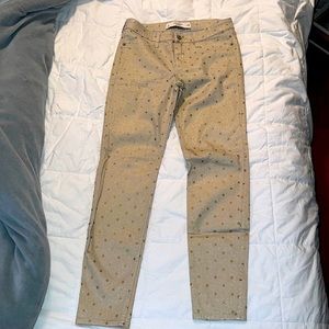Abercrombie and Fitch Cream + Gold Polka Dot Skinny Jeans Sz. 6/28